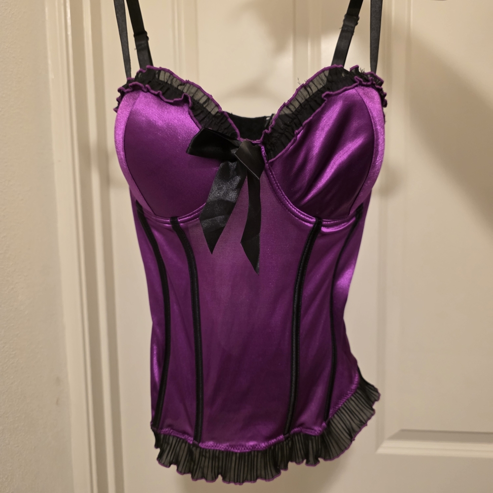 Purple Satin Corset with Black Accents